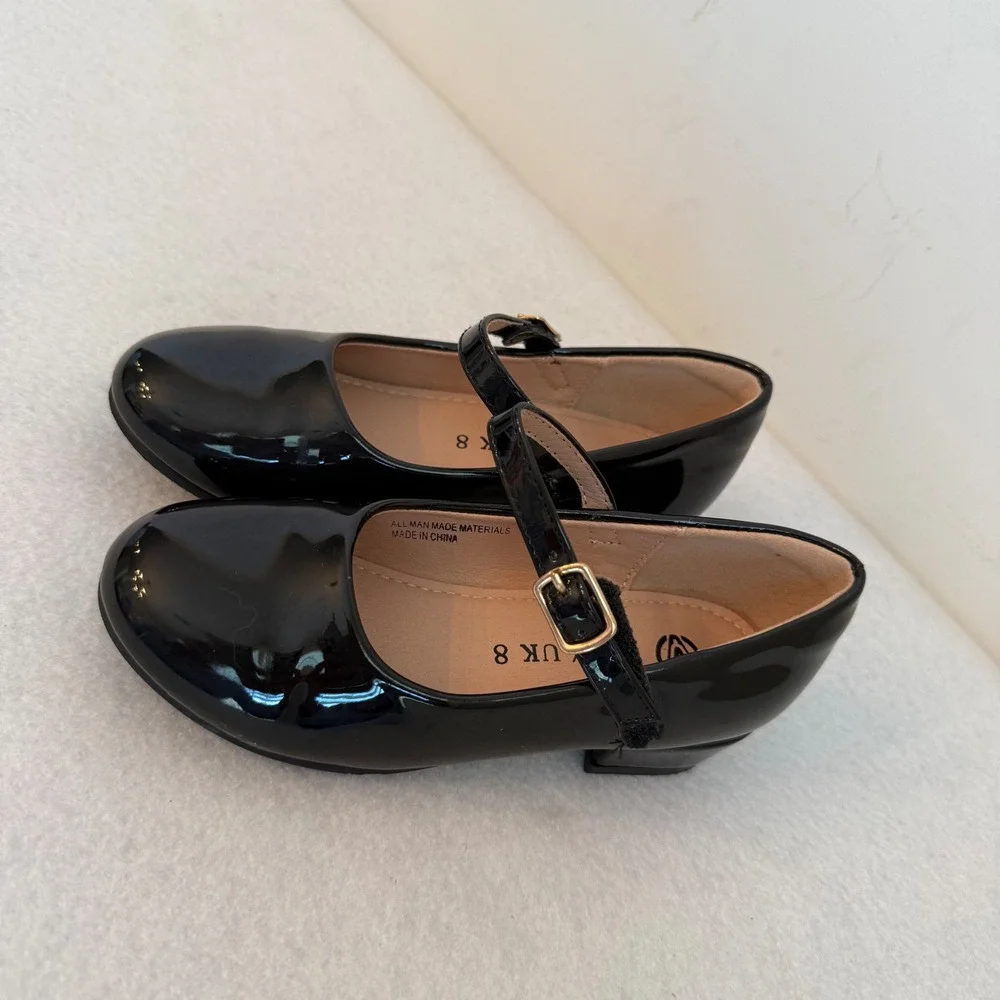 Girls Black Patent Mary Jane Dress Shoes Size 9 US 27 EU Gold Buckle Formal